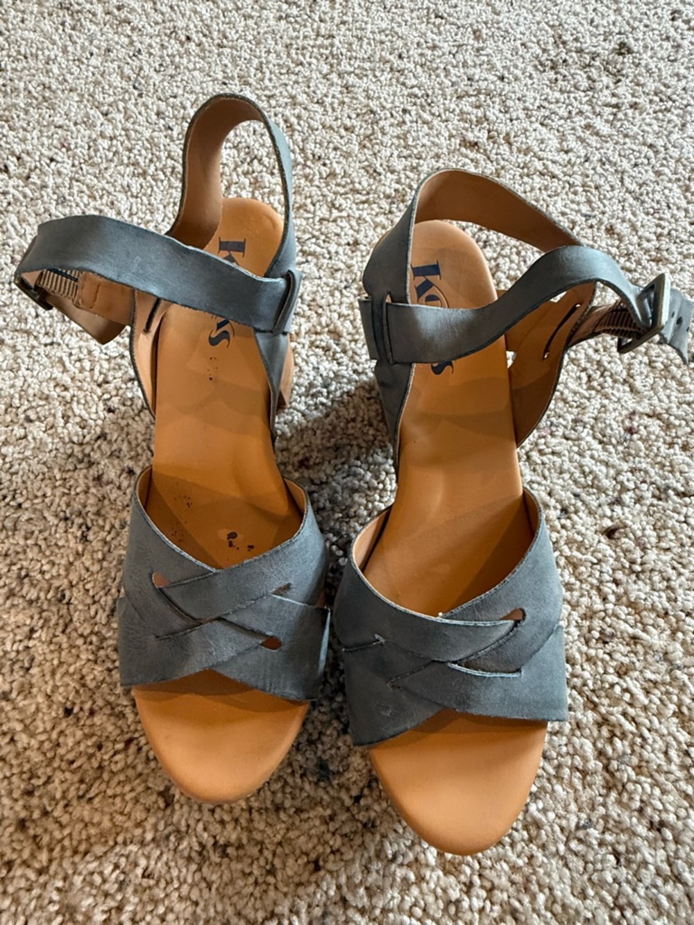 Kork-Ease Gray Suede Crisscross Ankle-Strap Sandals
